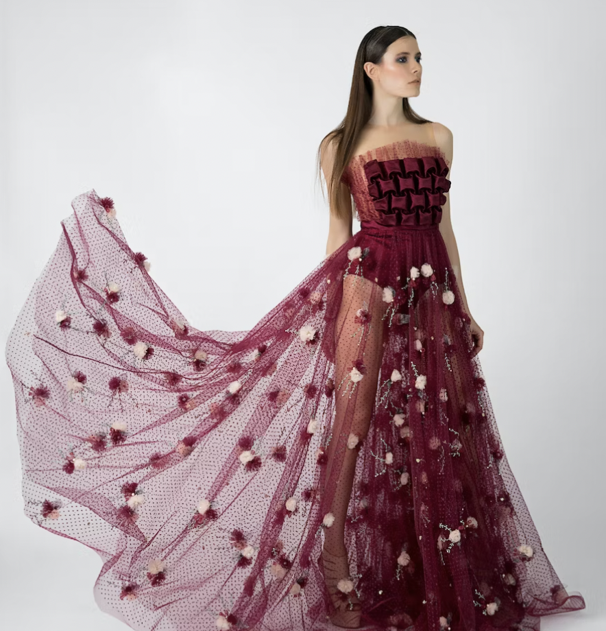 Model in red dress